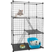 3-Tier Cat Playpen Cage Enclosures Metal Indoor Pet House with 3 Doors 2 Ladders