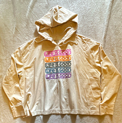 Life is Good Crusher-Flex Women's XL Beige Cotton Pullover Logo Hoodie