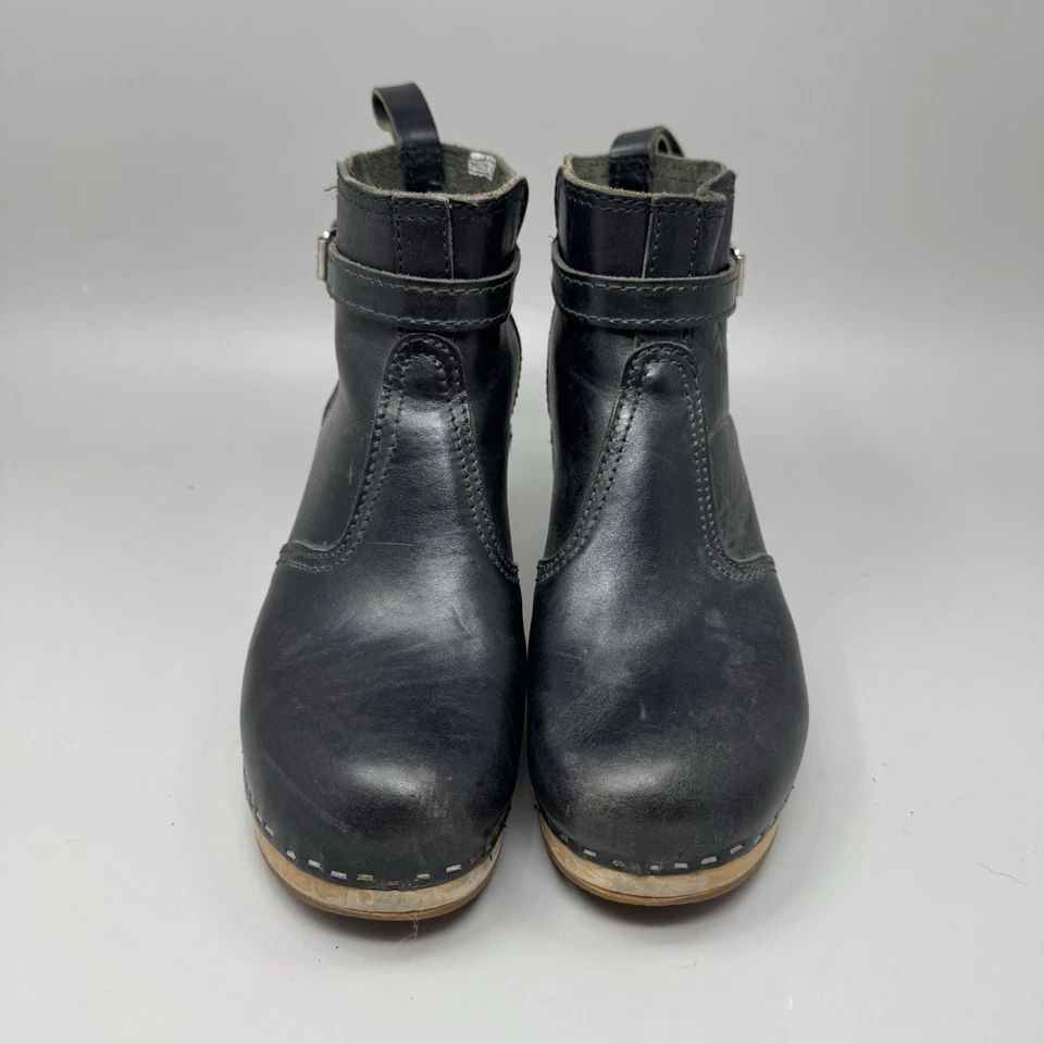 Botas suecas Hasbeens Zip It Emy de cuero negro zueco punta redonda talla 7 EE. UU. Foto 4 de 4