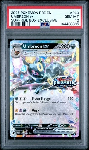 2025 POKEMON PRISMATIC EVOLUTIONS SURPRISE BOX EXCLUSIVE #060 UMBREON EX PSA 10