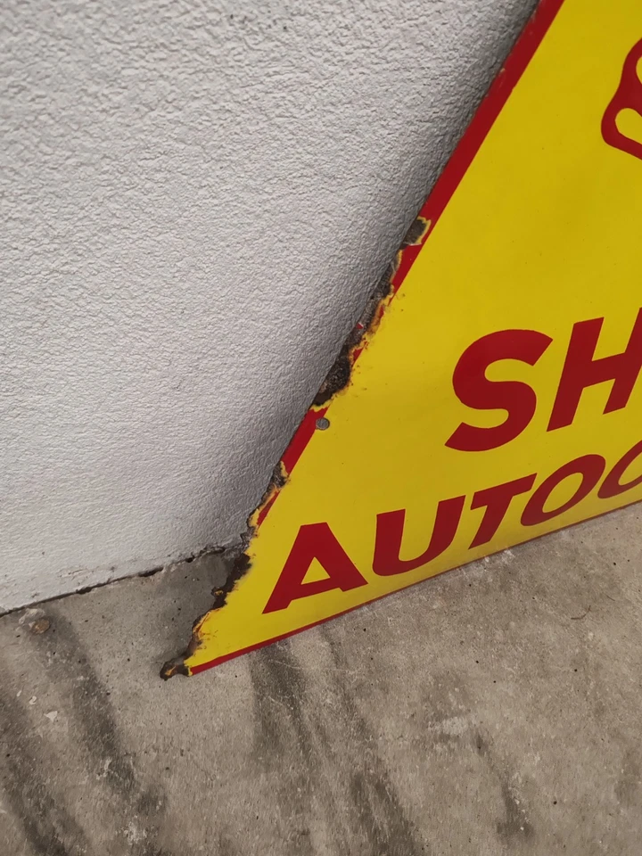 Shell Autooele Emailschild 1930 original gewölbt Dreieck emailliert Rarität - Bild 3 von 4