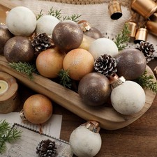 24 Pcs Neutral Textured Christmas Ball Ornaments 2.36'' Vintage Christmas Tree D