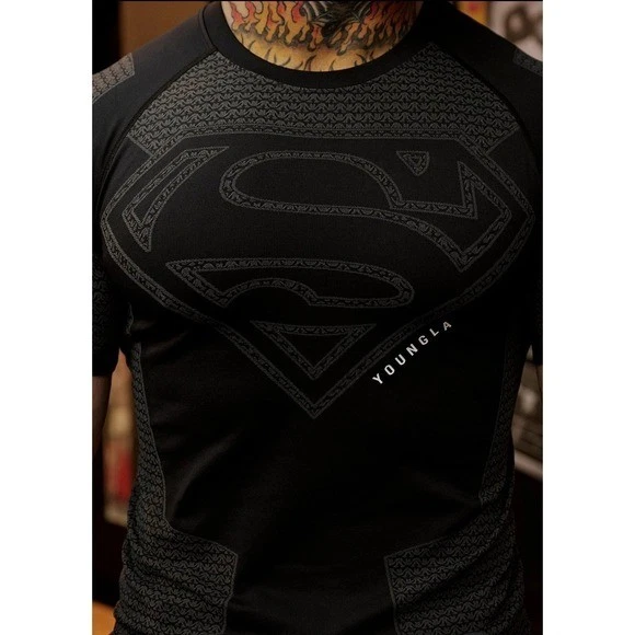 YOUNGLA Superman Compression Shirt Black XL 4117-BLAK-XL Graphic Performance Tee - Image 3 of 4