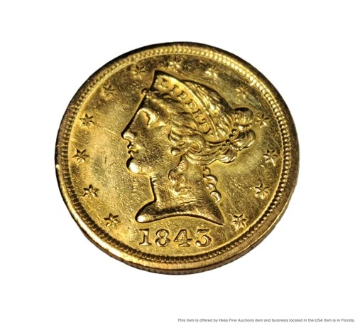 Scarce Genuine 1843 O New Orleans $5 Coronet Head Gold Half Eagle Coin