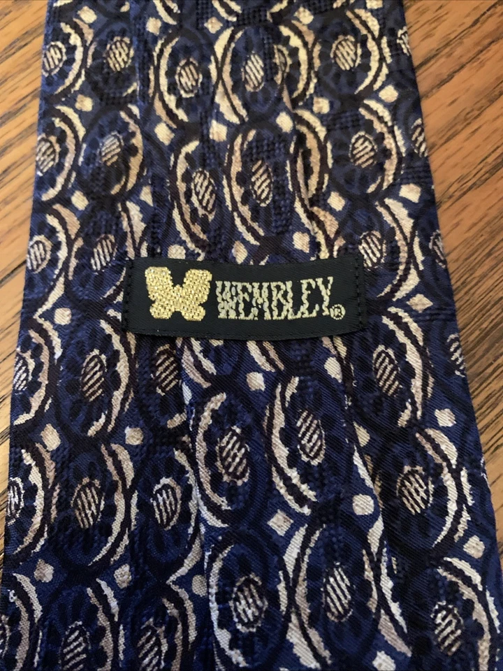 "Corbata vintage para hombre Wembley 100 % seda importada azul/dorado 4 pulgadas de ancho 56"" L" Foto 2 de 3