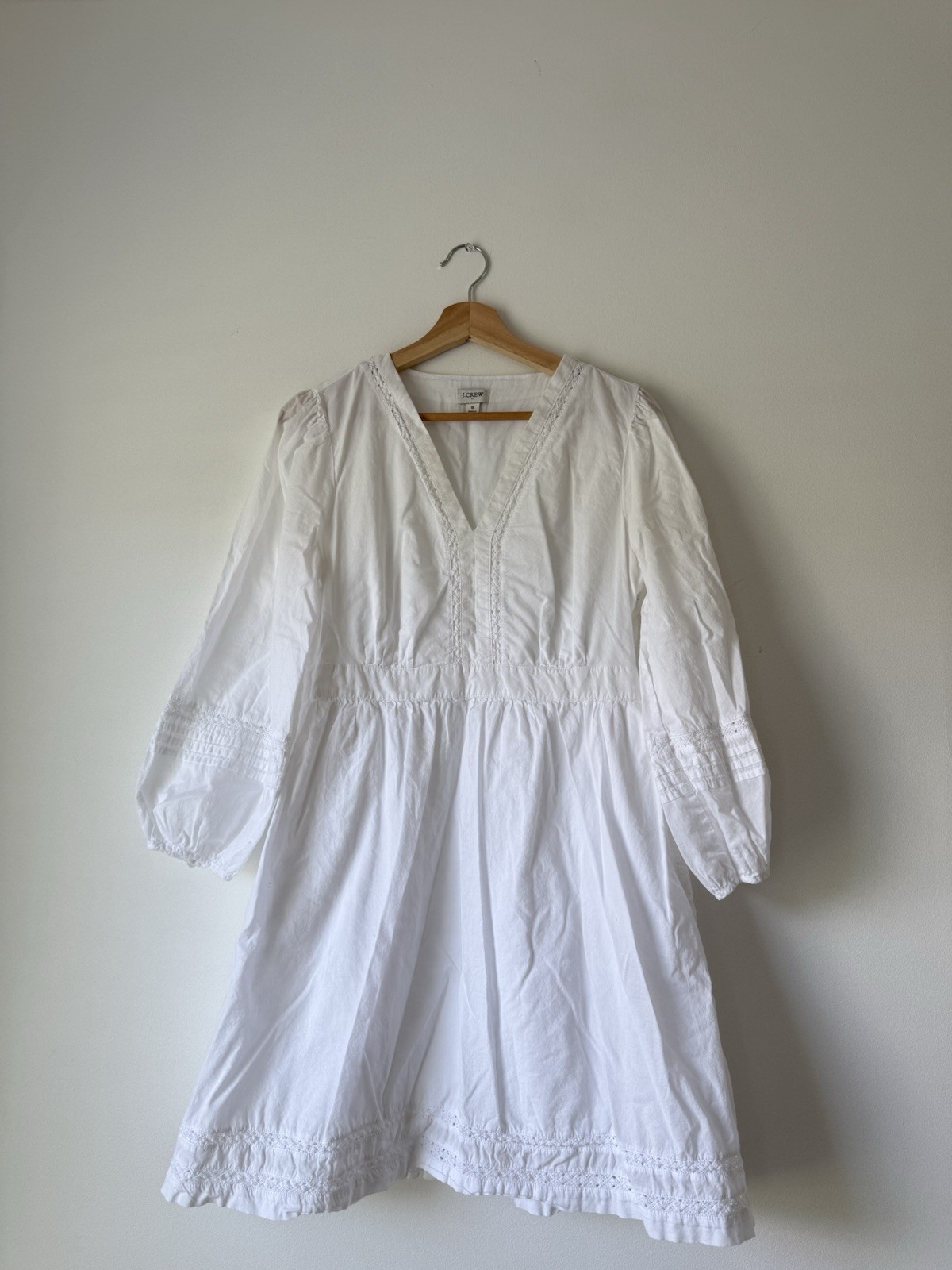 J.Crew White Cotton Peasant Dress Size S – Boho Tunic Style, Long Sleeve, Embr