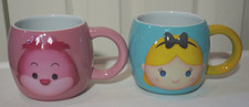 Disney Store Alice in Wonderland Tsum Tsum Mugs Alice and Cheshire Cat 3.75"