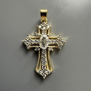 Authentic Gold Plated Cross Pendant Cubic Zirconia Religious Faith Jesus Christ