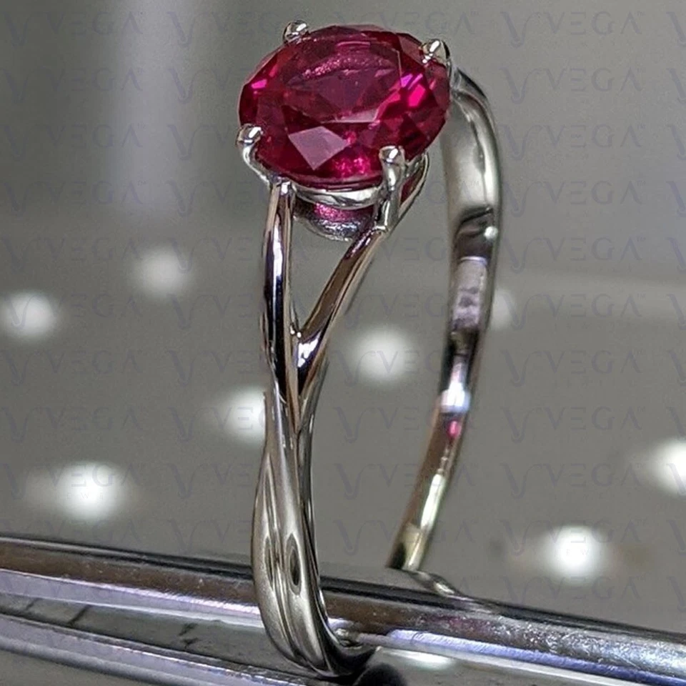 3.00Carat Round Cut Natural Ruby Solitaire Engagement Ring 18K White Gold Plated - Image 4 of 4