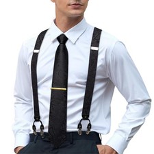 Men's Black Paisley Suspenders and Tie Set Adjustable Elastic Y Braces with S...