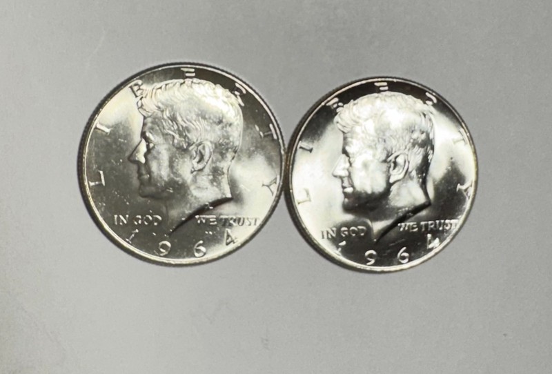 1964 P D Kennedy Half Dollar 90% Silver from Mint Set GEM BU 2 Coin Lot!