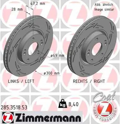 2X Disco Freno Anteriore Zimmermann Ø 300Mm Per Hyundai Kia 285.3518.53 - Immagine 3