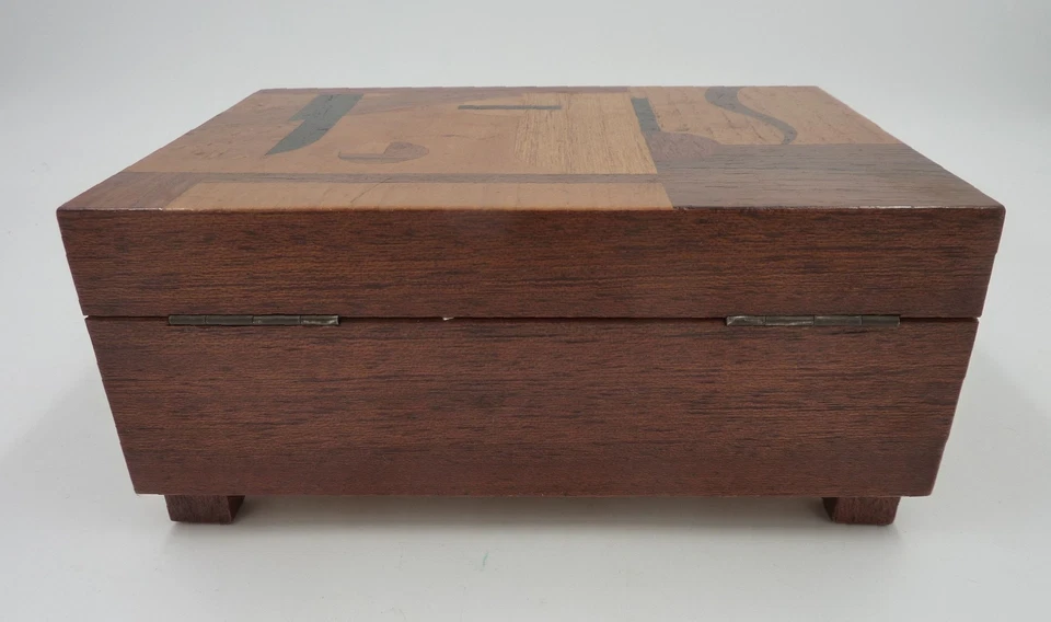 Schmuck Schatulle Holz Einlegearbeiten Art Deco geom. Bauhaus Design Spieluhr - Bild 3 von 4
