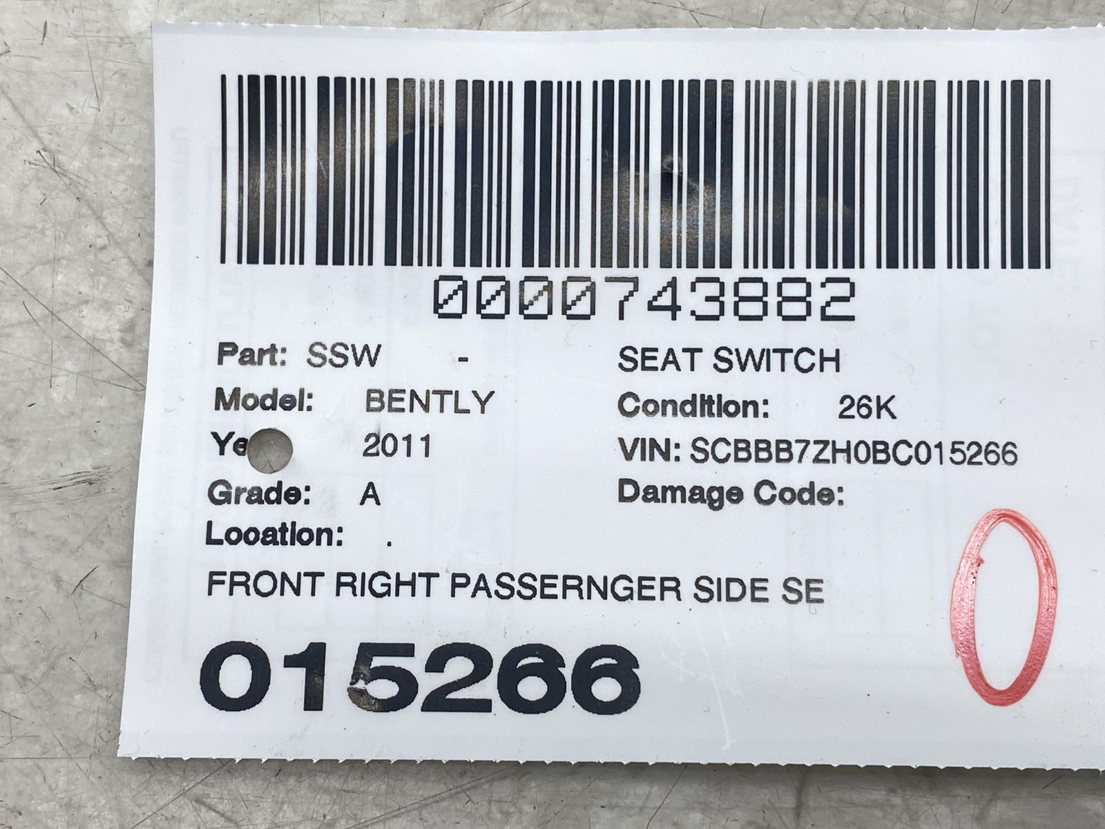 2010-2020 BENTLEY MULSANNE OEM FRONT RIGHT SEAT SWITCH CONTROL PANEL 3Y5959766
