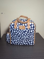 Fit  Fresh Insulated Lunch Bag/ Navy  White Cow Print, Tan Handles