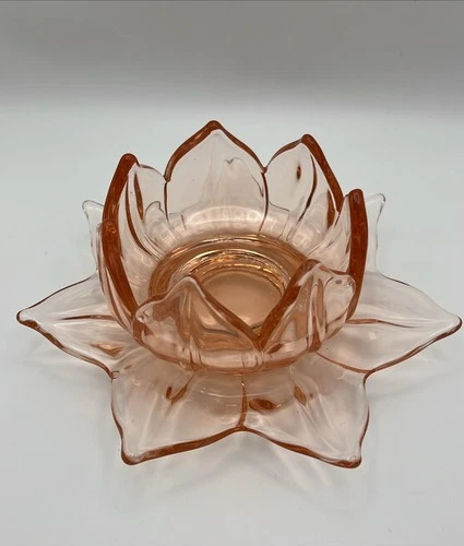 VTG Pink Depression Glass flower petal 4" mayonnaise bowl & 7" underplate rare