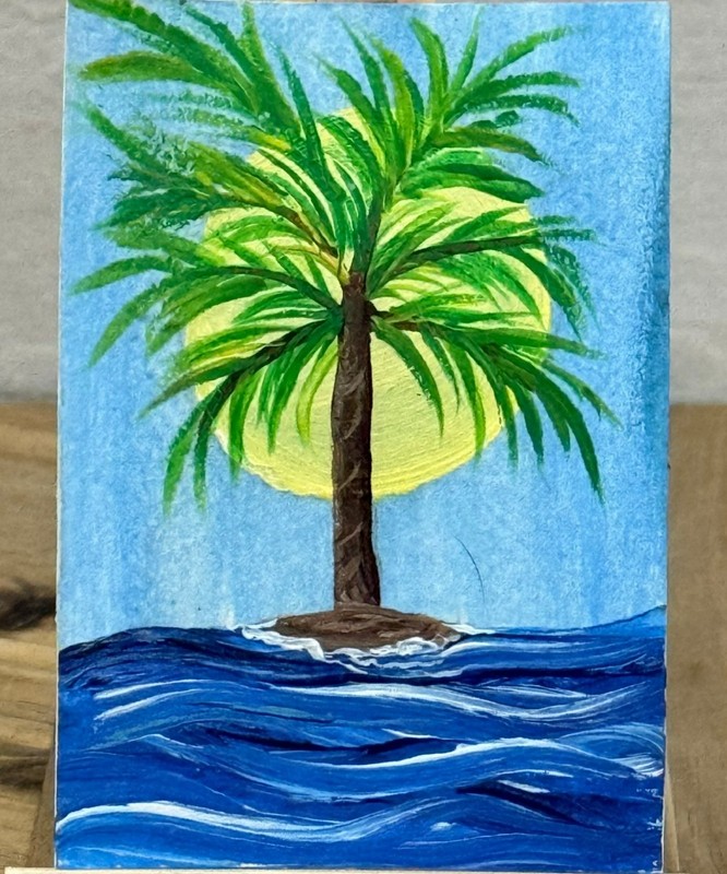 ACEO Art Sun Palm Tree tiny Original Art Contemporary Art