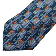 Ermenegildo Zegna Tie 3.75  X 60  Floral Geometric Blue Gray Orange Silk ITALY