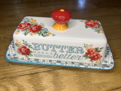 PIONEER WOMAN BUTTER DISH WITH LID STONEWARE # 2915DMT