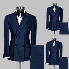Double Breasted Mens Suits Formal Business Jacket 2Pcs Peak Lapel Party Coat