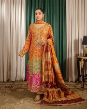 Luxury Embroidered Silk Salwar Kameez Suit Dupatta Wedding Festive Ethnic