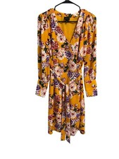 Who What Wear Mustard Yellow Floral Wrap Dress XS