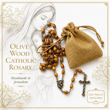Catholic Rosary Olive Wood Necklace Handmade in Jerusalem Holy Land Prayer Faith