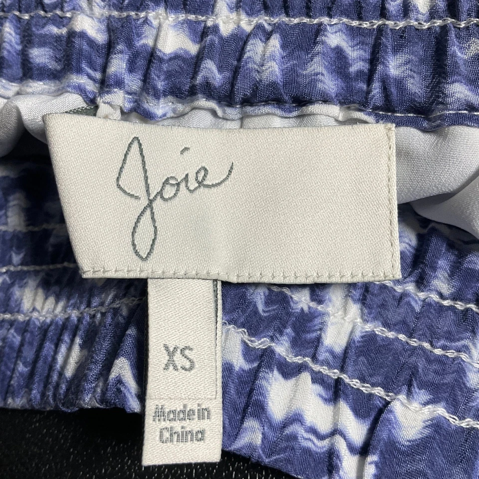 Pantalones Cortos Joie Para Mujer Talla XS Azul Blanco Seda Forrados con Cordón Estampado Ikat Resort Foto 3 de 4