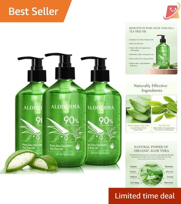 Organic Aloe Vera Gel 300ml with Tea Tree Oil, Soothing for Skin & Scalp Care