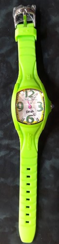 Chronotech Neon Green Parah Rectangle Unisex Watch Men Women Polycarb. Rubber - Picture 2 of 6