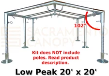 Low Peak Canopy Fittings Kits (20' Wide Width), DIY Carport & Greenhouse, 1-1/2"