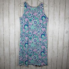 Talbots Purple Floral Effortless Jersey Shift Dress Nylon Knit Stretch EUC Med