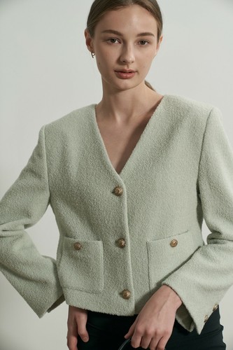 BLOSSOM H COMPANY women's co v-neck tweed jacket in mint size M