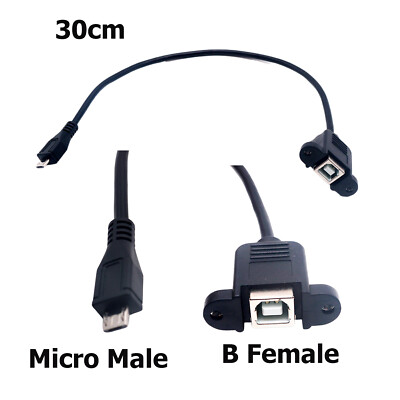 1 Foot USB 2.0 Cable - Micro USB Male To USB B Female Panel Mount (Printer Adapter)