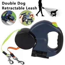 Dual Pet Leash Retractable Reflective Lead 360 Swivel Double Dog Walking Leash