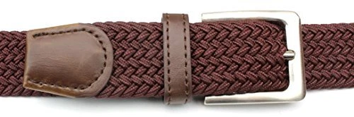 Cinturón elástico trenzado para hombre con extremo inclinado de cuero y hebilla de metal plateado superior Foto 2 de 3