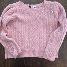 Janie And Jack Pink Cable Knit Sweater with Pearl Embellishment size 6