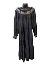 Universal Threads Womens Cottagecore Maxi Dress Navy Smocked Boho Peasant MED