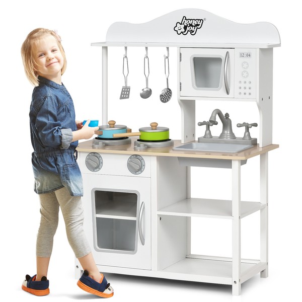 KinderküChe Kinder SpielküChe SpielzeugküChe HolzküChe Mit ZubehöR Weiß-image