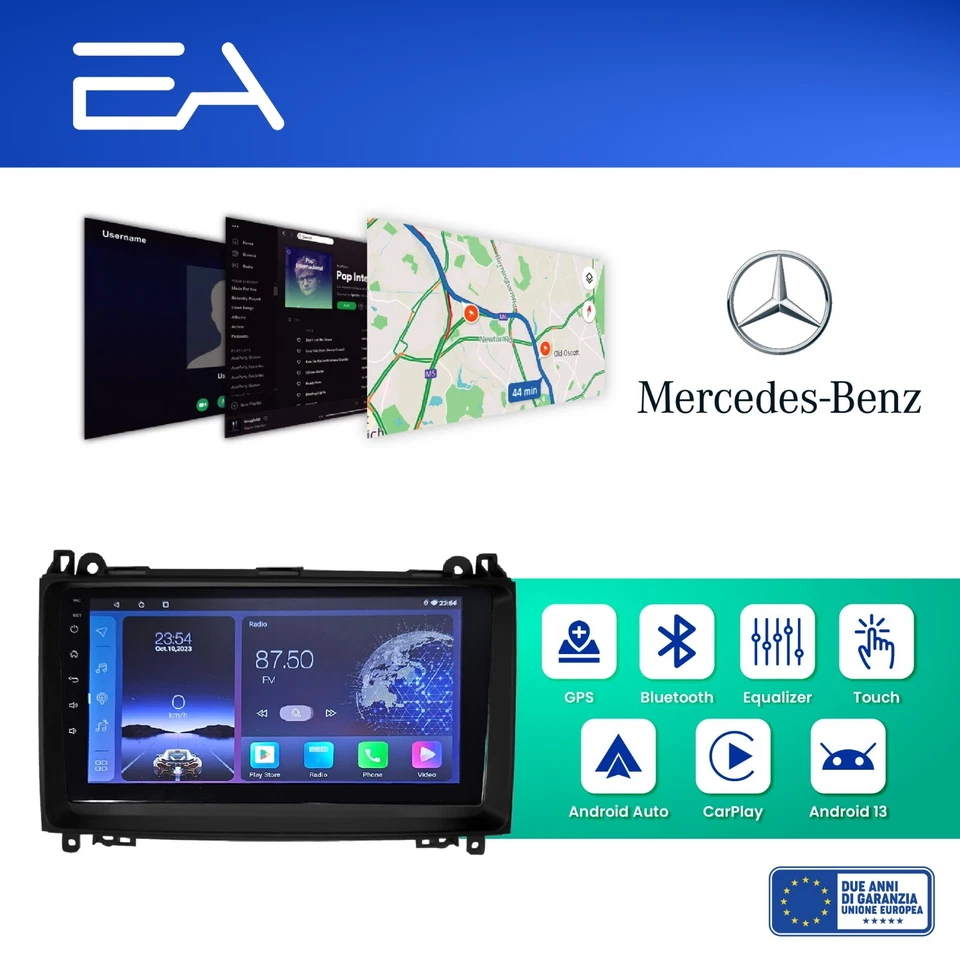 Autoradio Android per Mercedes Classe A-B-Vito-Viano -Octacore 4GB 64GB -Camera - Immagine 2 di 4