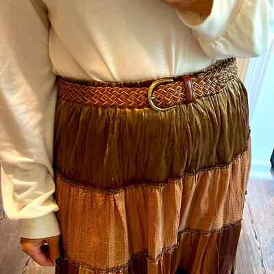 Vintage Brown Tan Genuine Leather boho Hippie Retro woven  display picture 3