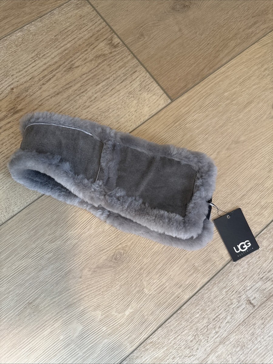NWT Ugg Genuine Shearling Sheepskin Reversible Headband Charcoal