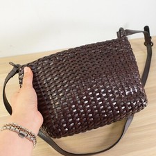 Vintage Talbots Bag Leather Crossbody Purse Braided Basketweave Sling Genuine 90