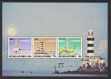 SINGAPOUR 1982 PHARES BLOC-FEUILLET DE 3 TIMBRES SC#399a EN PARFAIT ÉTAT MNH ...