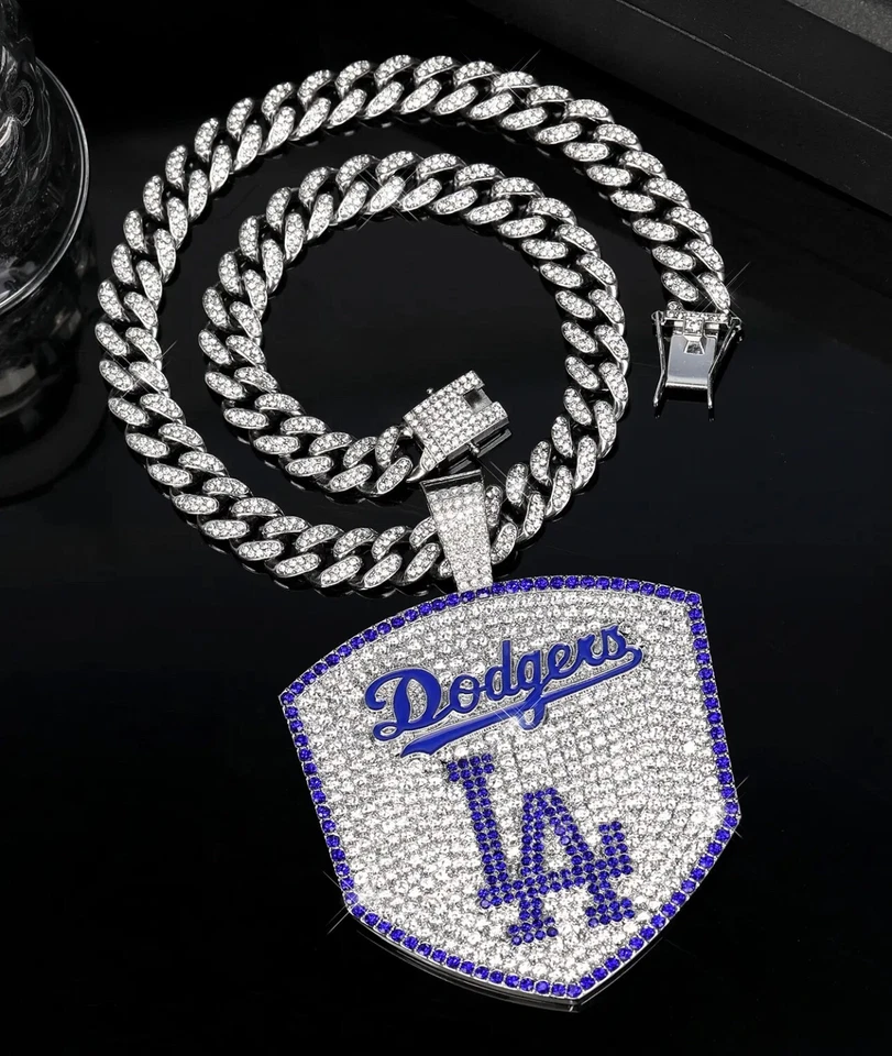 Los Angeles Dodgers GEM NECKLACE Gold/Silver Bling Hip Hop Pendant Fast Ship - Image 4 of 4