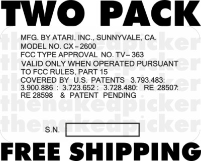 ATARI CX-2600 HEAVY SIXER TWO PACK REPL. SERIAL NUMBER DECAL CLEAN NO BACKGROUND