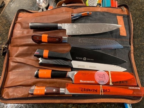 Leather Chef Knife Bag Culinary Tool Genuine Leather Storage Knives BBQ Case NEW - Picture 2 of 11