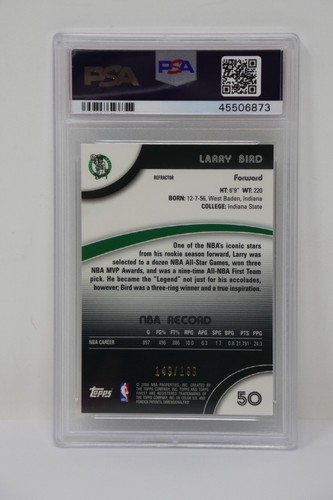 Larry Bird 2007 Finest #50 refractor azul/199 Celtics PSA 10 GEMA COMO NUEVO - Imagen 7 de 8