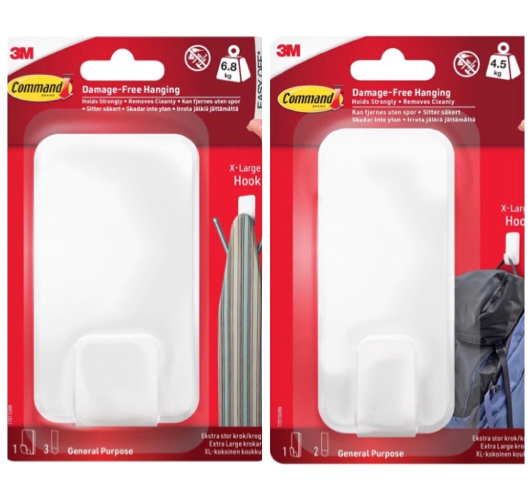 Command XL Wall Hook Heavy Duty Damage Free Hanging Hold Sizes