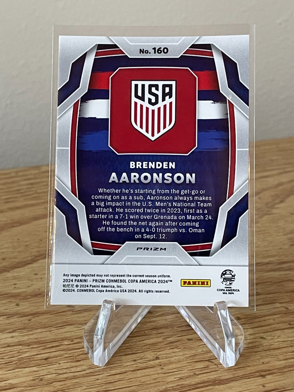 Brenden Aaronson PULSAR PRIZM 2024 Panini Prizm CONMEBOL Copa America #160 USMNT view 2